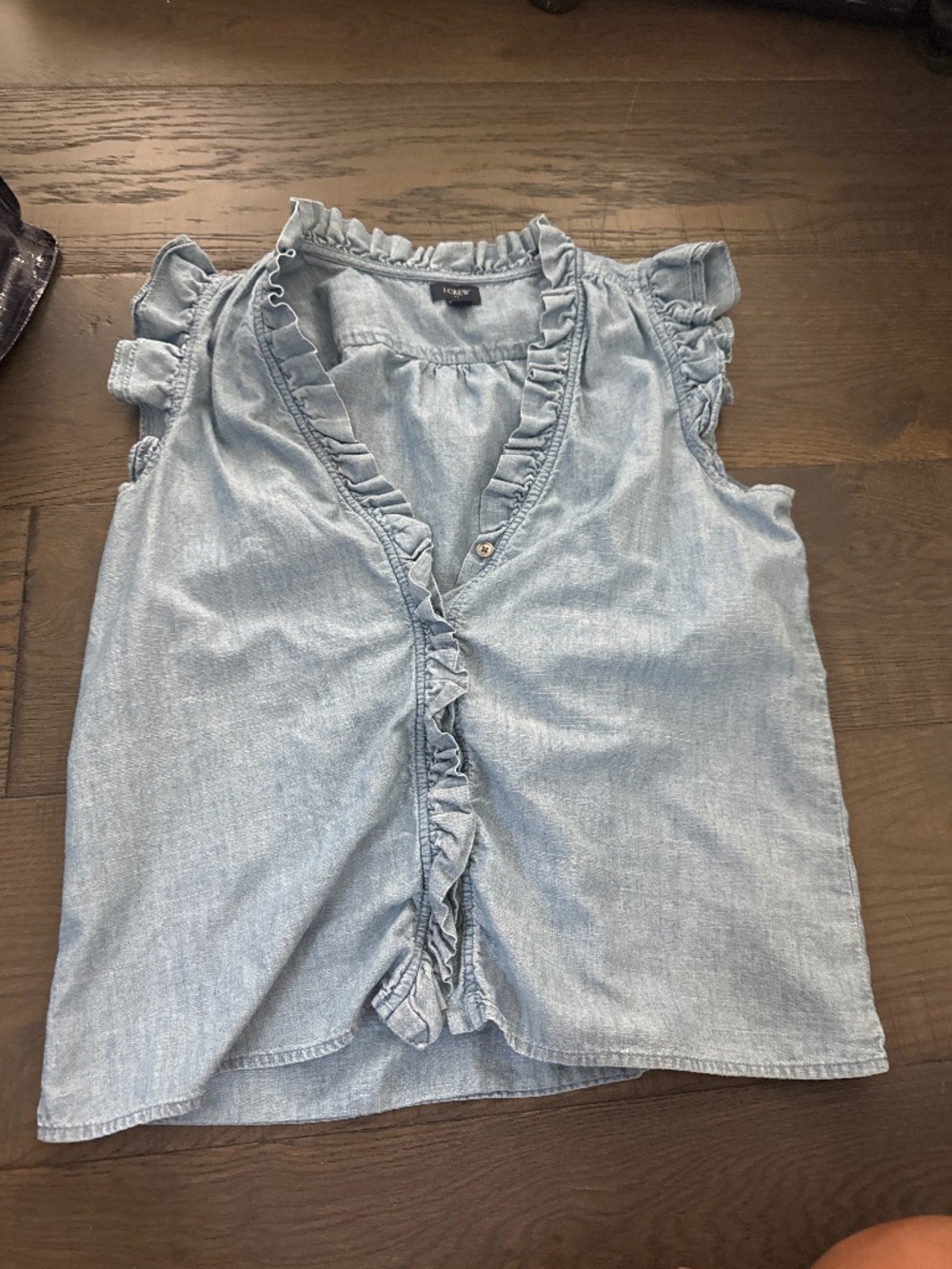 J crew denim tank with ruffle collar